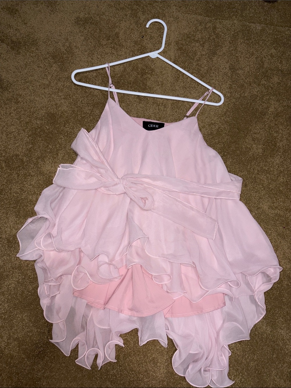Cider Pink Layered Chiffon Ruffle tank top with Waist Tie